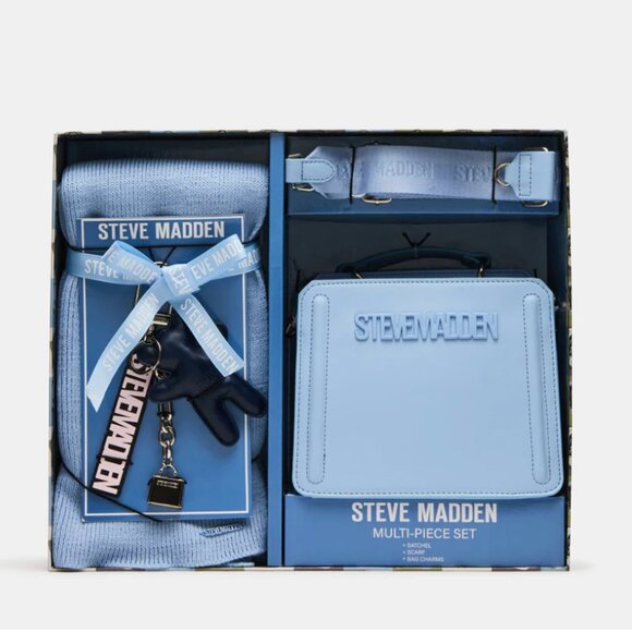 NIB STEVE MADDEN EVELYN BAG SCARF CHARM BOX GIFT SET LIGHT BLUE $154 - Picture 1 of 6